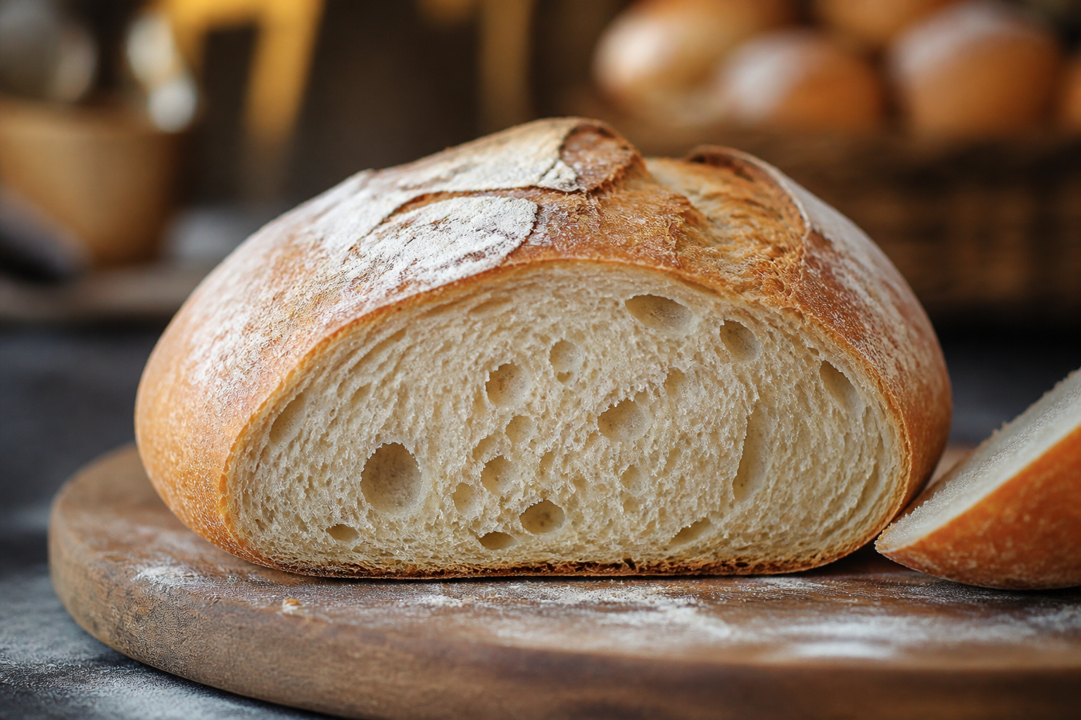 Country wheat boule with open crumb